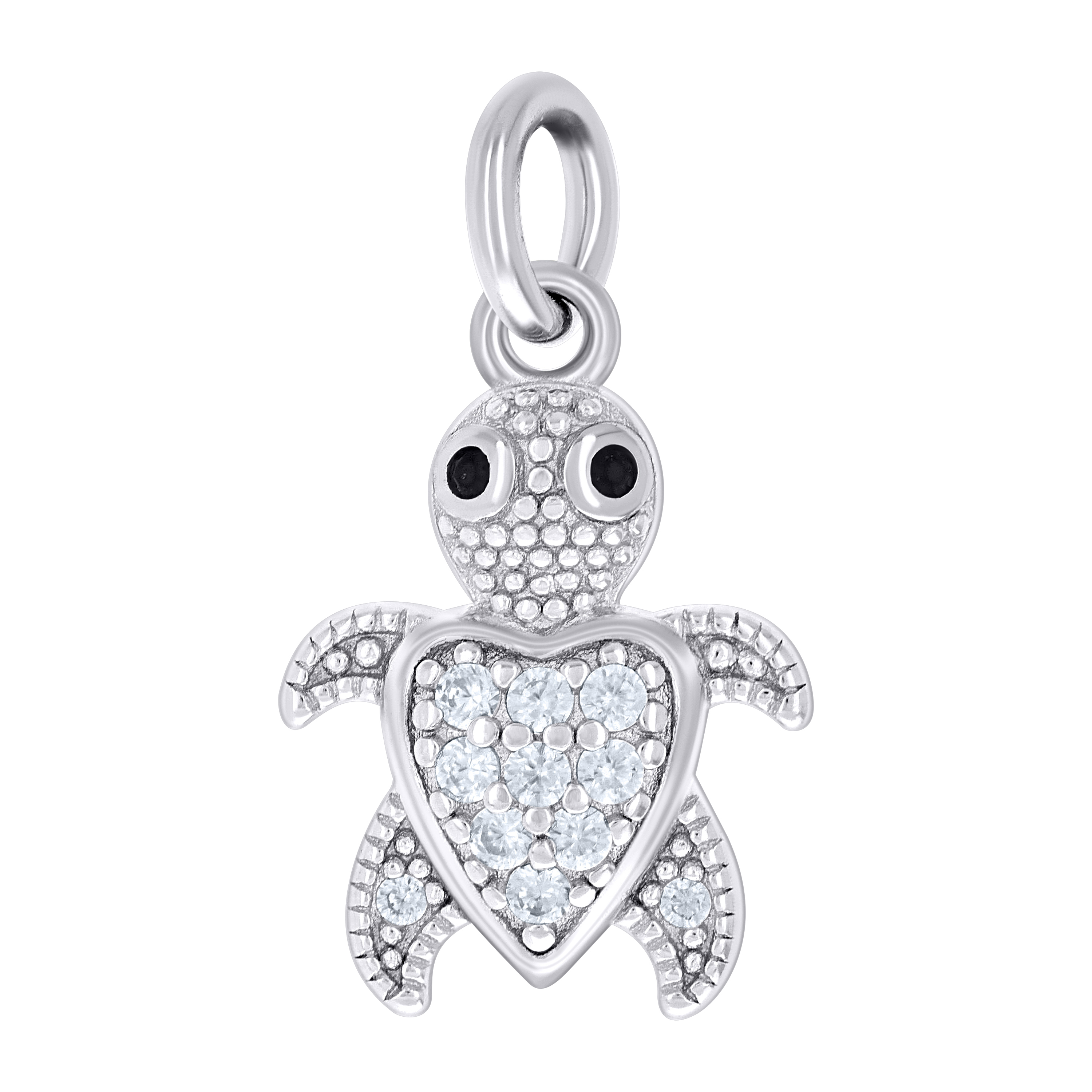 925 Sterling Silver Black White Cubic-Zirconia Heart Turtle Ocean Pendant